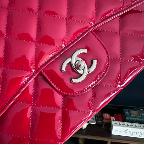Chanel red patent jumbo single flap bag with silver hardware - Picture 8 of 16